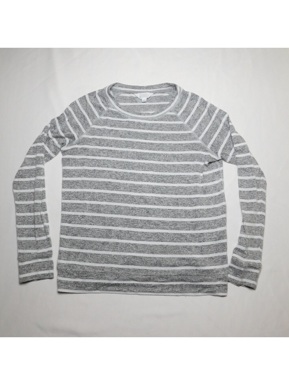 Market & Spruce Women's Large L Grey White Striped Long Sleeve Shirt Raglan